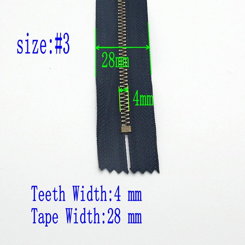 Leekayer 8 Inch Brass Zipper 3# Jeans Zipper Closed End Zipper for Boots Bags Backpack Sewing Zipper 8"" Bulk 6pcs (Navy-Brass) - Image 3